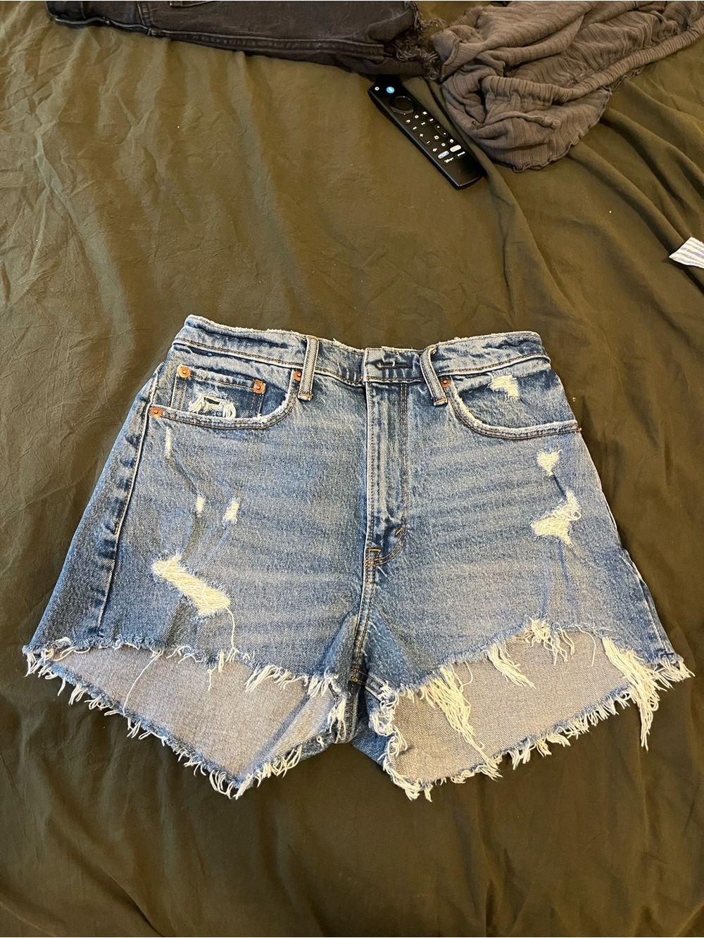 Abercrombie & Fitch Distressed Light Blue Denim Shorts